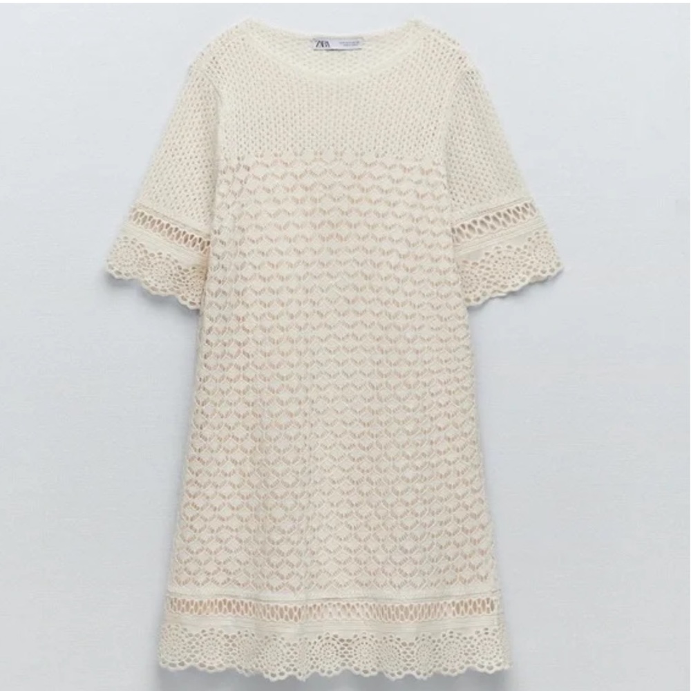 Zara Lace Crochet Cream Mini Dress Small NWT